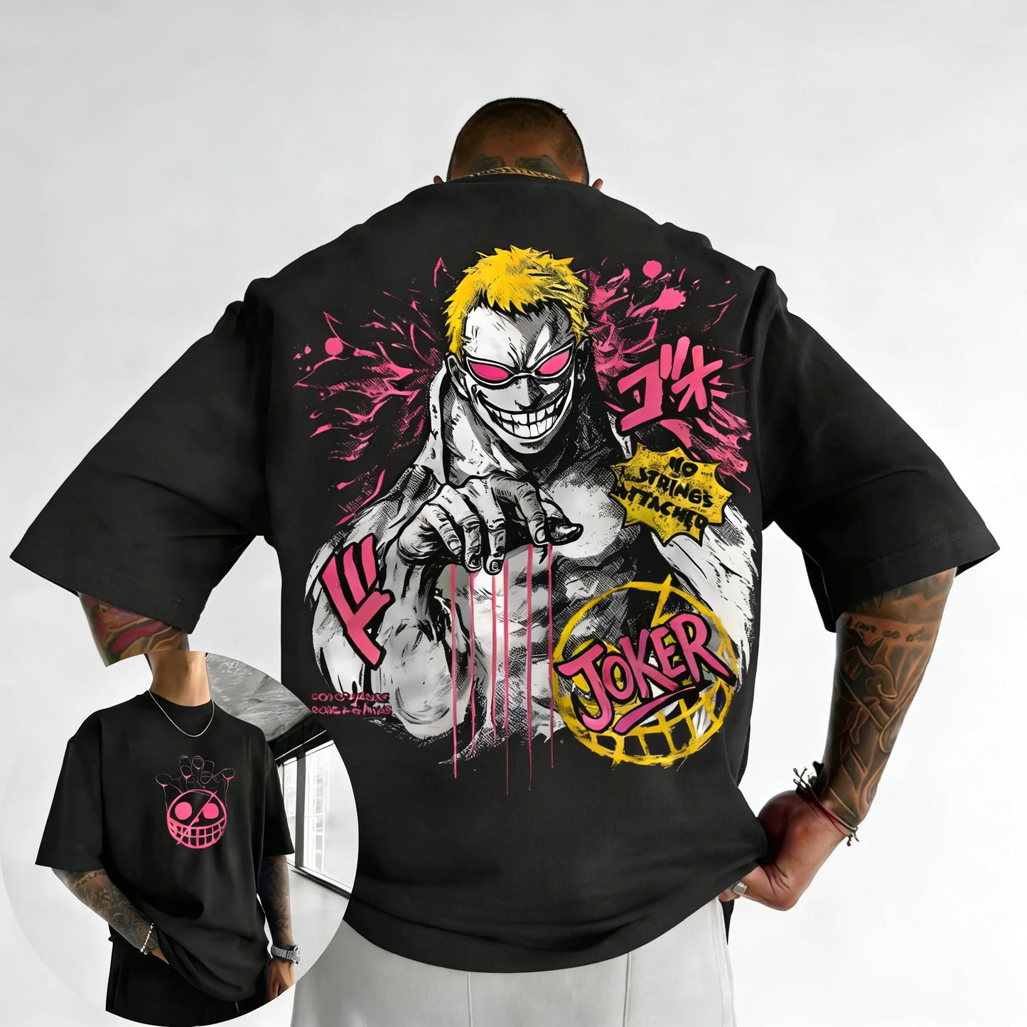 ONE PICE Men's Summer Cotton T-shirt 2026 New Doflamingo Anime Printing Trend Versatile Large Loose Casual Y2K Parent Child Top