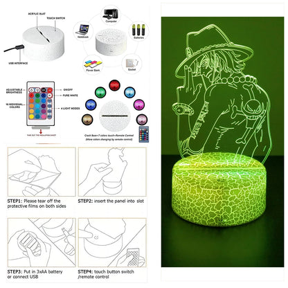 One Piece Zoro Luffy Nami Anime Night Lights Action Figure 3D LED Color Changing Toys Doll Usopp Sanji Chopper Hancock