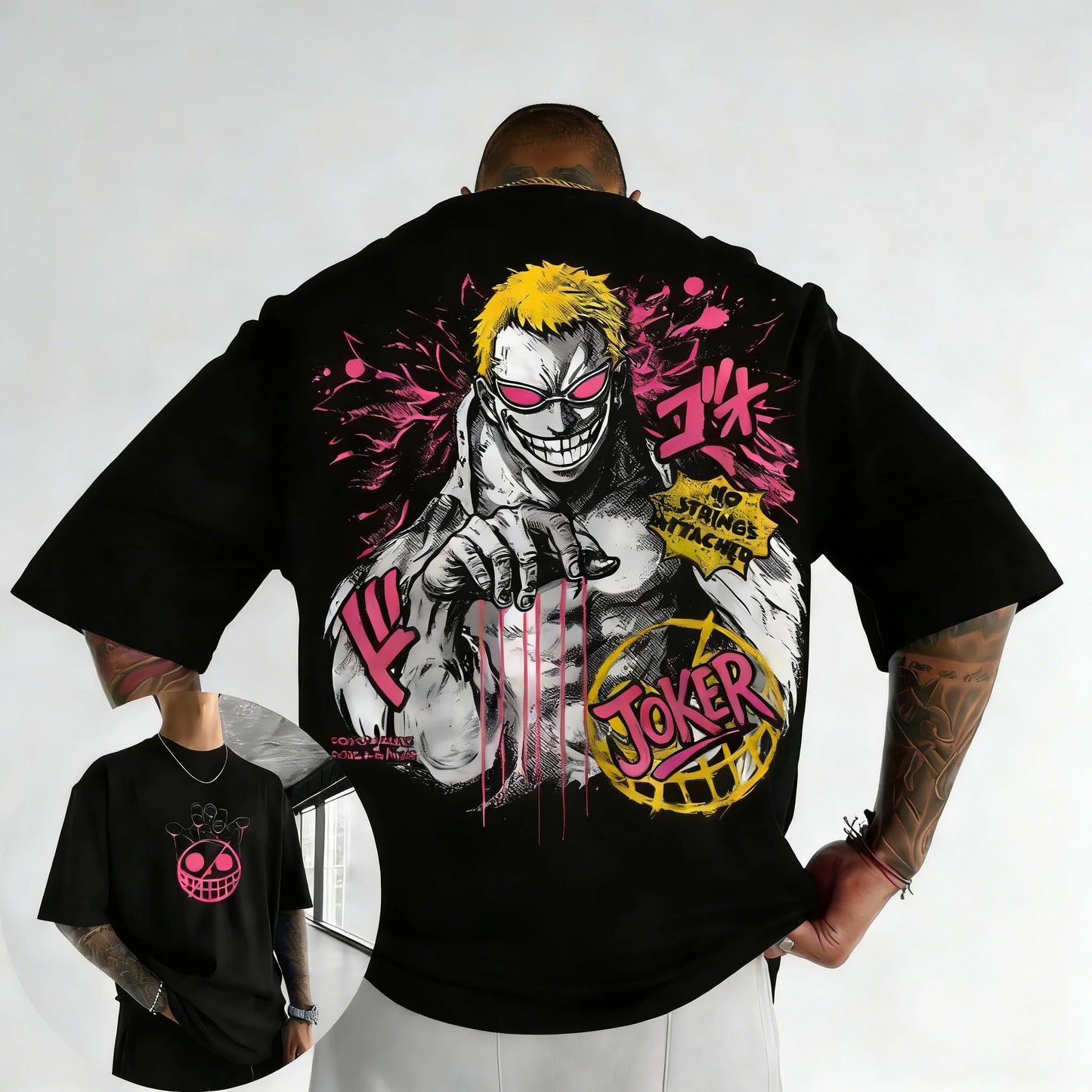 ONE PICE Men's Summer Cotton T-shirt 2026 New Doflamingo Anime Printing Trend Versatile Large Loose Casual Y2K Parent Child Top