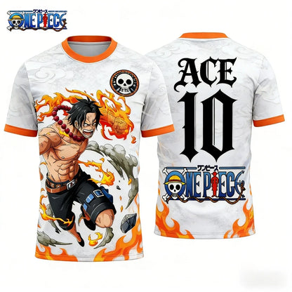 2026 Japanese Anime Fire Fist Ace From One Piece Graphic T-Shirt Football Jersey Sports Dry Quickly Men's T-Shirt Kid's Clothing