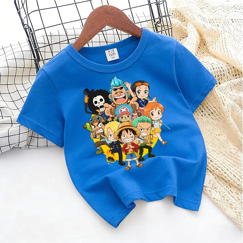 Ones Piece Kids T-shirt Anime Zoro-Luffy-Boys Toddler Cute Cool Tees Streetwear Casual Short Sleeve Childern Cotton Clothes Tops