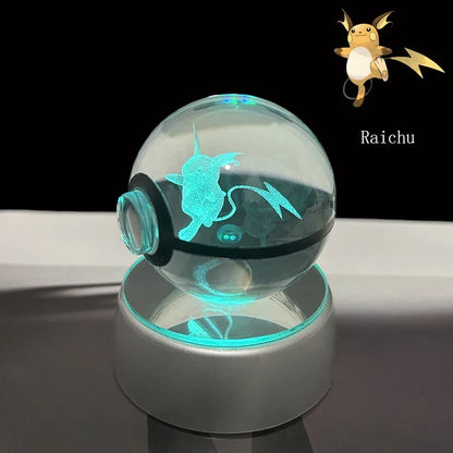 Pokemon 3D Crystal Ball Anime Game Pokeball Rainbow Led Night Light