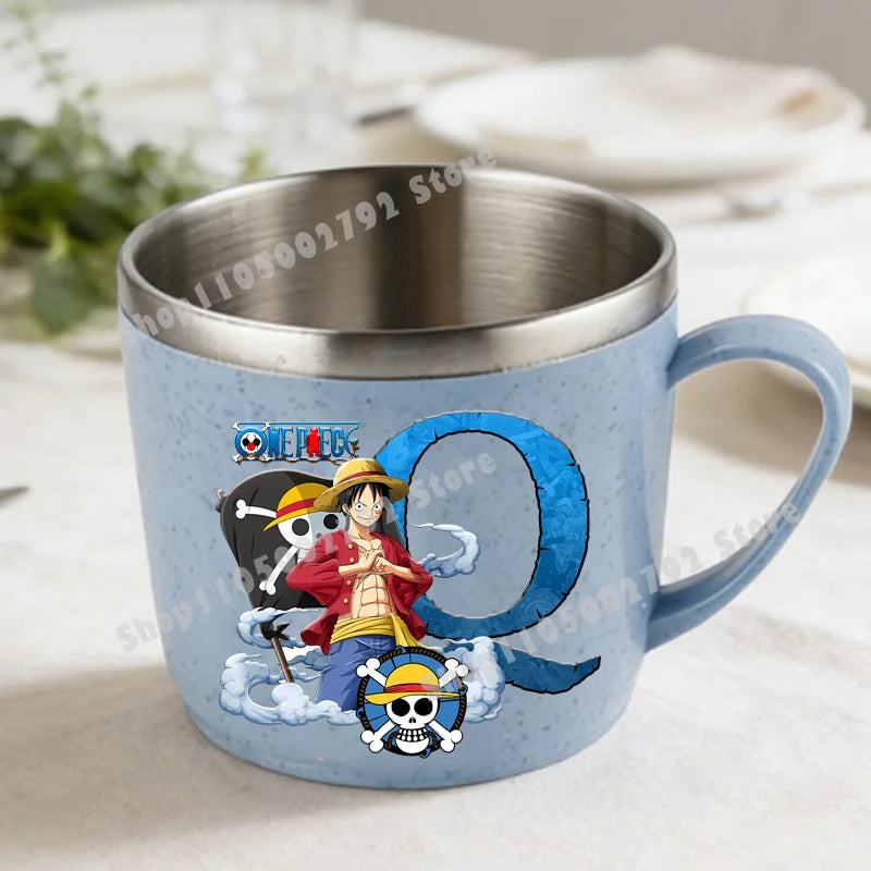 One Piece Double Layer Anti-scalding Stainless Steel Cups Kid Plastic Handle Coffee Milk Mug Luffy Water Cup Home Office Tumbler
