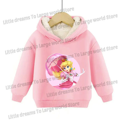 Super Marios Bros Hoodie for Kids Child Sweatshirt Fleece Thick Long-sleeved Clothes Boys Girls Winter Warm Tops Clothing Gifts