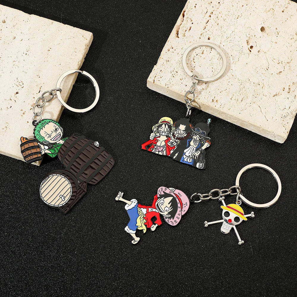 Anime Keychain Luffy Zoro Ace Sabo Metal Pendant Key Chain for Friends Bag Backpack Keyrings Ornament Gifts
