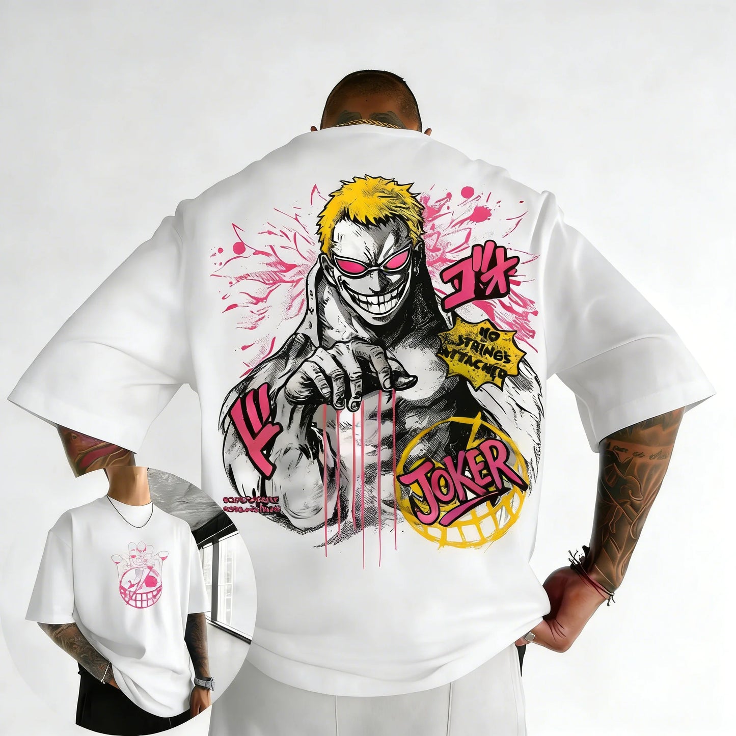 ONE PICE Men's Summer Cotton T-shirt 2026 New Doflamingo Anime Printing Trend Versatile Large Loose Casual Y2K Parent Child Top