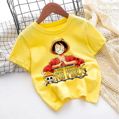 Ones Piece Kids T-shirt Anime Zoro-Luffy-Boys Toddler Cute Cool Tees Streetwear Casual Short Sleeve Childern Cotton Clothes Tops