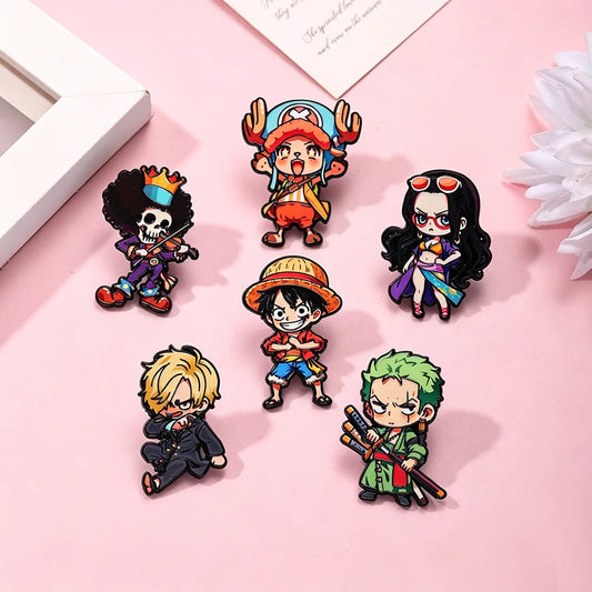 6Pcs Anime One Piece Enamel Pins Pirate Luffy Zoro Boa Hancock Brooch Badge Creative Character Lapel Pins For Bags Jackets Gift