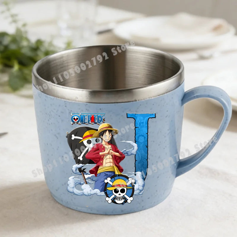 One Piece Double Layer Anti-scalding Stainless Steel Cups Kid Plastic Handle Coffee Milk Mug Luffy Water Cup Home Office Tumbler