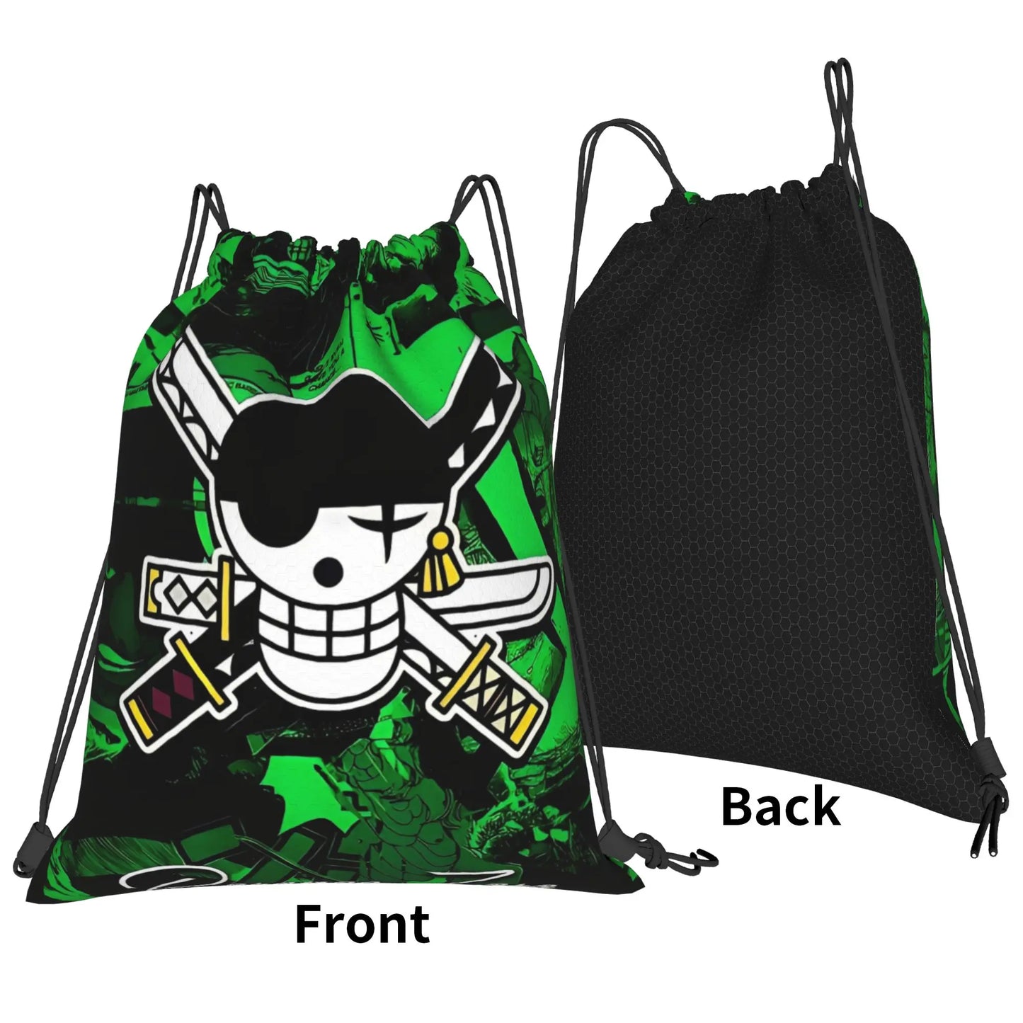 One Piece Zoro Skull Backpack Drawstring Sports Bags Gym Bag Water Resistant  String Sackpack for Exercise