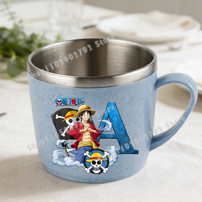 One Piece Double Layer Anti-scalding Stainless Steel Cups Kid Plastic Handle Coffee Milk Mug Luffy Water Cup Home Office Tumbler