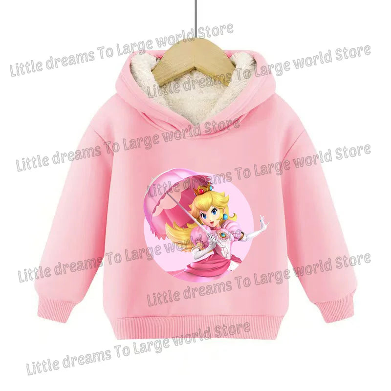 Super Marios Bros Hoodie for Kids Child Sweatshirt Fleece Thick Long-sleeved Clothes Boys Girls Winter Warm Tops Clothing Gifts