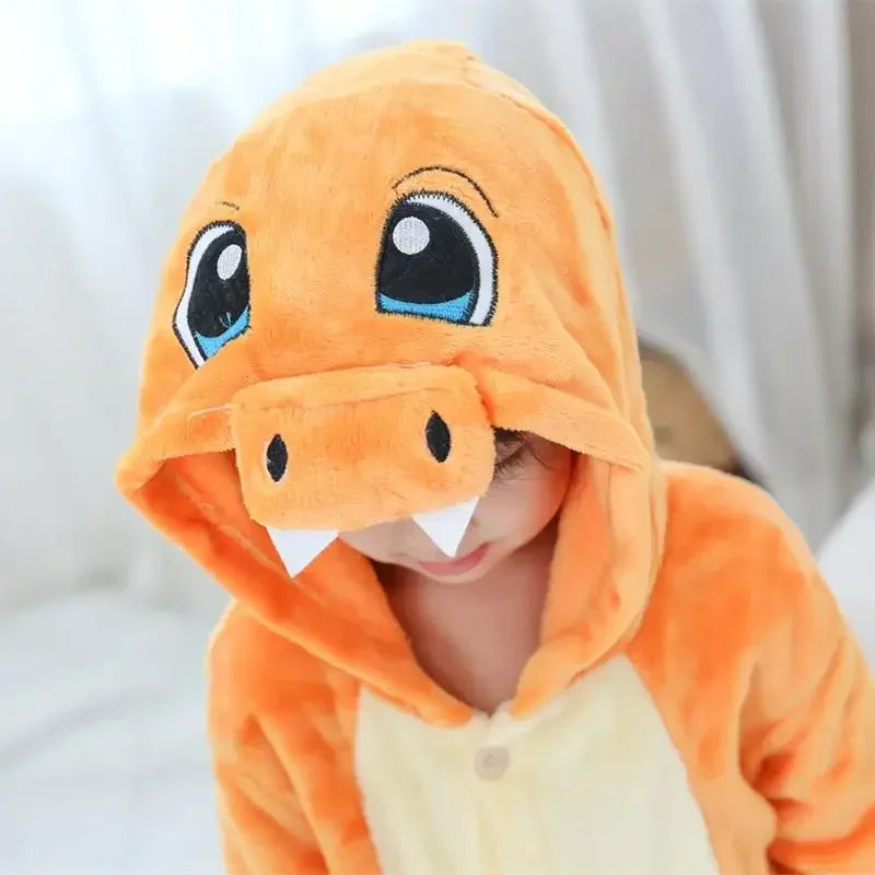 Onesie for Kids Charmander Flannel Cosplay Costume Halloween Kigurumi Children Full Body Pijama Christmas One-Piece Suit