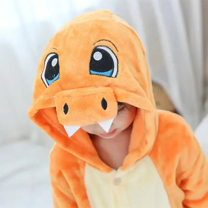 Onesie for Kids Charmander Flannel Cosplay Costume Halloween Kigurumi Children Full Body Pijama Christmas One-Piece Suit