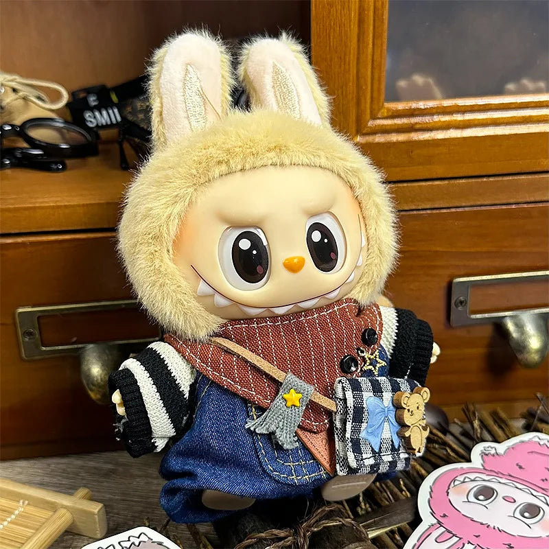 POP MART LABUBU V2 Have a Seat Blue Happy Mouse Outfit Authentic Dressed Doll Set Original Vinyl Figure Collectible Toy Gift