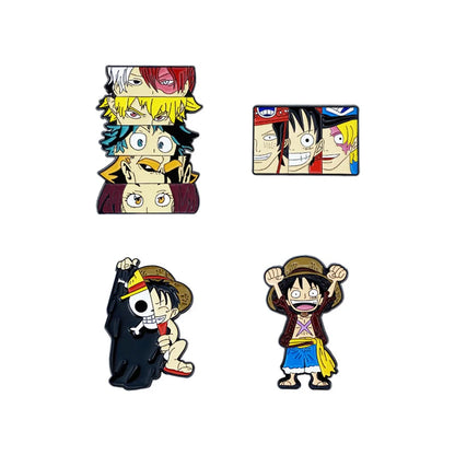 6Pcs Anime One Piece Enamel Pins Pirate Luffy Zoro Boa Hancock Brooch Badge Creative Character Lapel Pins For Bags Jackets Gift