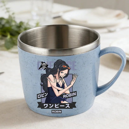 One Piece Double Layer Anti-scalding Stainless Steel Cups Kid Plastic Handle Coffee Milk Mug Luffy Water Cup Home Office Tumbler