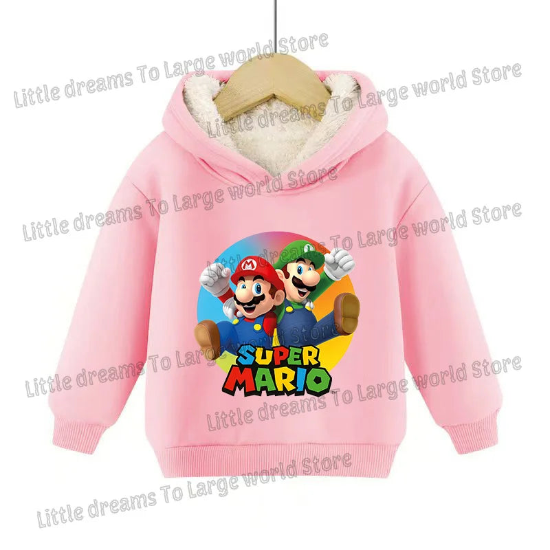 Super Marios Bros Hoodie for Kids Child Sweatshirt Fleece Thick Long-sleeved Clothes Boys Girls Winter Warm Tops Clothing Gifts