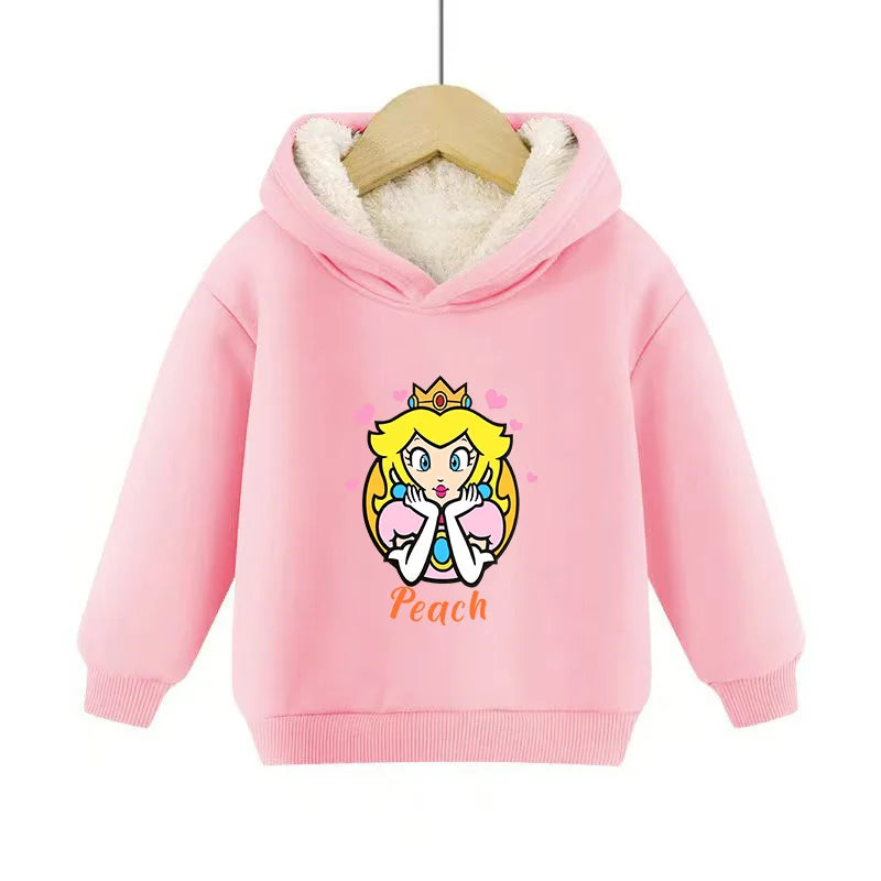 Super Marios Bros Hoodie for Kids Child Sweatshirt Fleece Thick Long-sleeved Clothes Boys Girls Winter Warm Tops Clothing Gifts
