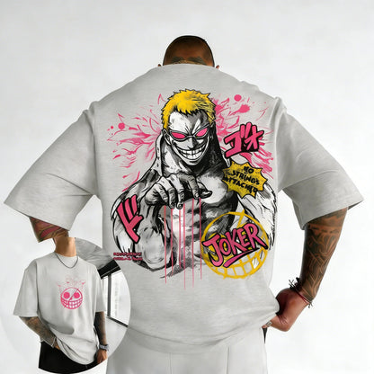 ONE PICE Men's Summer Cotton T-shirt 2026 New Doflamingo Anime Printing Trend Versatile Large Loose Casual Y2K Parent Child Top