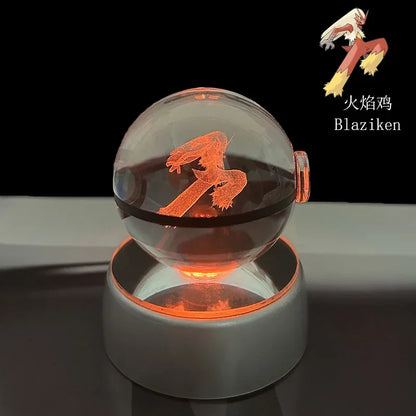 Pokemon 3D Crystal Ball Anime Game Pokeball Rainbow Led Night Light