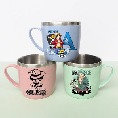 One Piece Double Layer Anti-scalding Stainless Steel Cups Kid Plastic Handle Coffee Milk Mug Luffy Water Cup Home Office Tumbler