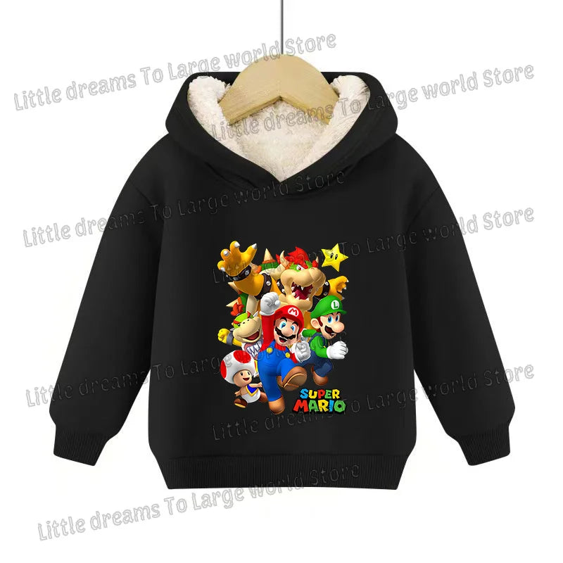Super Marios Bros Hoodie for Kids Child Sweatshirt Fleece Thick Long-sleeved Clothes Boys Girls Winter Warm Tops Clothing Gifts