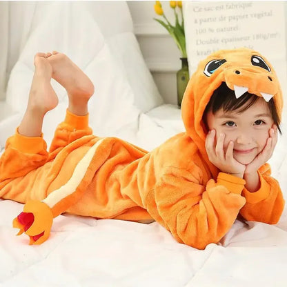 Onesie for Kids Charmander Flannel Cosplay Costume Halloween Kigurumi Children Full Body Pijama Christmas One-Piece Suit