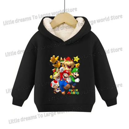 Super Marios Bros Hoodie for Kids Child Sweatshirt Fleece Thick Long-sleeved Clothes Boys Girls Winter Warm Tops Clothing Gifts