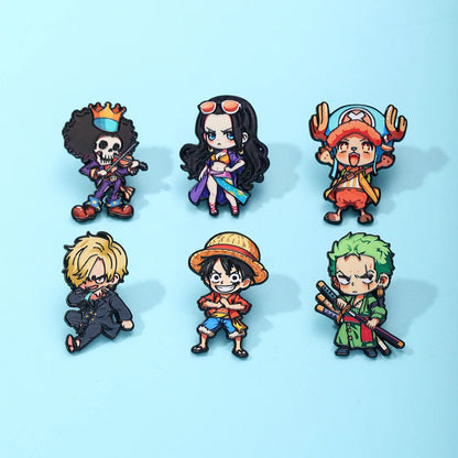 6Pcs Anime One Piece Enamel Pins Pirate Luffy Zoro Boa Hancock Brooch Badge Creative Character Lapel Pins For Bags Jackets Gift