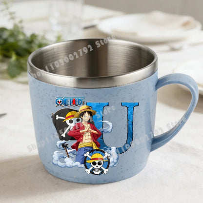 One Piece Double Layer Anti-scalding Stainless Steel Cups Kid Plastic Handle Coffee Milk Mug Luffy Water Cup Home Office Tumbler