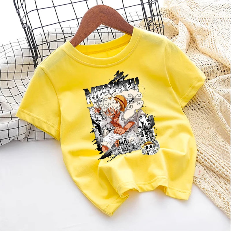 Ones Piece Kids T-shirt Anime Zoro-Luffy-Boys Toddler Cute Cool Tees Streetwear Casual Short Sleeve Childern Cotton Clothes Tops