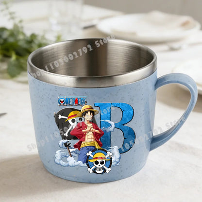 One Piece Double Layer Anti-scalding Stainless Steel Cups Kid Plastic Handle Coffee Milk Mug Luffy Water Cup Home Office Tumbler