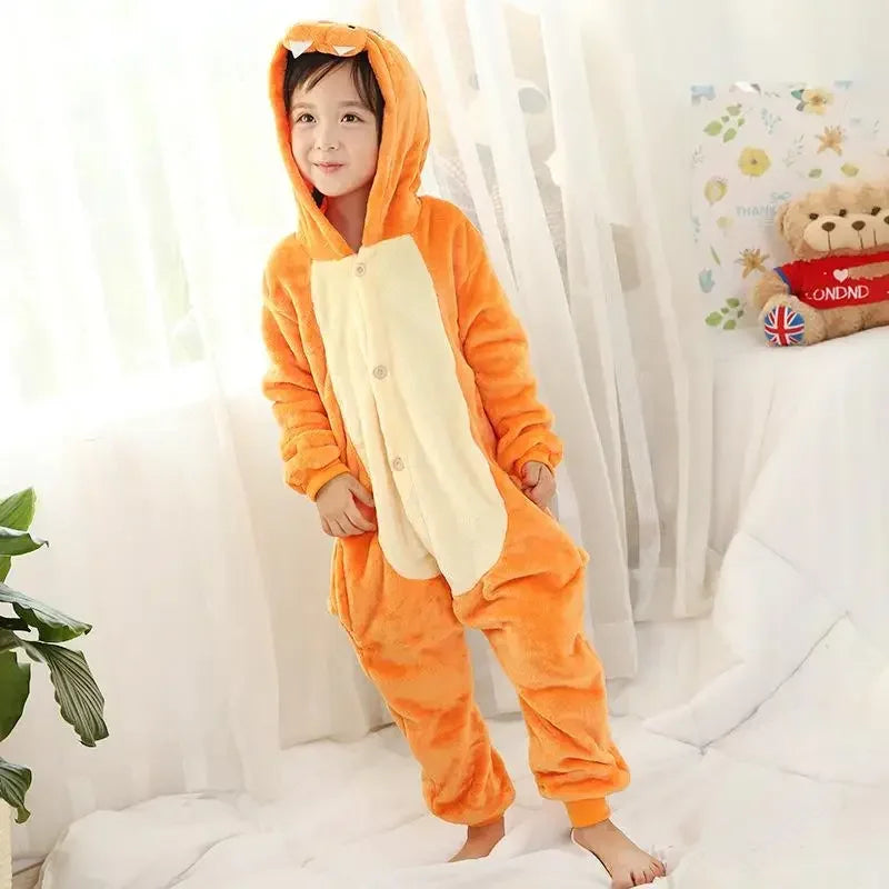 Onesie for Kids Charmander Flannel Cosplay Costume Halloween Kigurumi Children Full Body Pijama Christmas One-Piece Suit