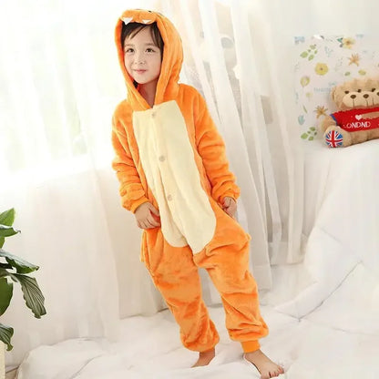 Onesie for Kids Charmander Flannel Cosplay Costume Halloween Kigurumi Children Full Body Pijama Christmas One-Piece Suit