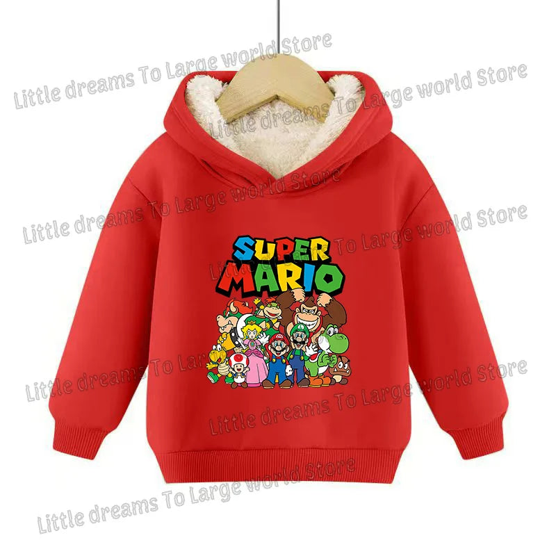 Super Marios Bros Hoodie for Kids Child Sweatshirt Fleece Thick Long-sleeved Clothes Boys Girls Winter Warm Tops Clothing Gifts