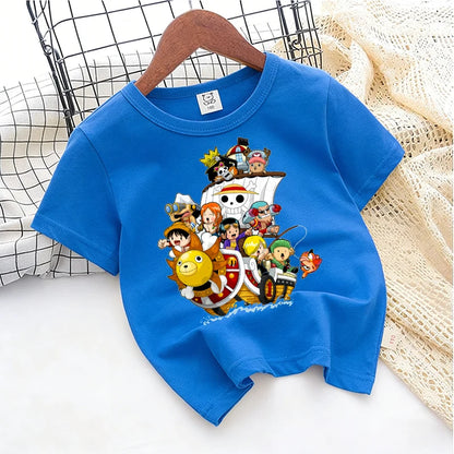 Ones Piece Kids T-shirt Anime Zoro-Luffy-Boys Toddler Cute Cool Tees Streetwear Casual Short Sleeve Childern Cotton Clothes Tops
