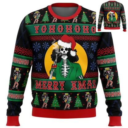 Autumn One Piece Yohohoho Hippie Trip Brook Anime Ugly Christmas Sweatshirt Winter Soft Comfy Stylish Pullover Tracksuit Tops
