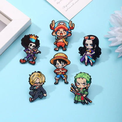 6Pcs Anime One Piece Enamel Pins Pirate Luffy Zoro Boa Hancock Brooch Badge Creative Character Lapel Pins For Bags Jackets Gift