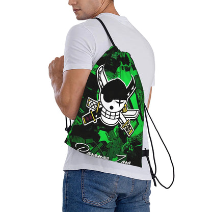 One Piece Zoro Skull Backpack Drawstring Sports Bags Gym Bag Water Resistant  String Sackpack for Exercise