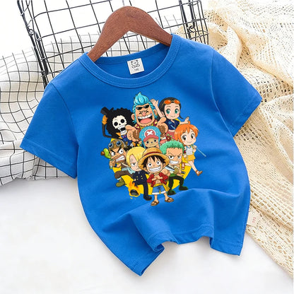 Ones Piece Kids T-shirt Anime Zoro-Luffy-Boys Toddler Cute Cool Tees Streetwear Casual Short Sleeve Childern Cotton Clothes Tops