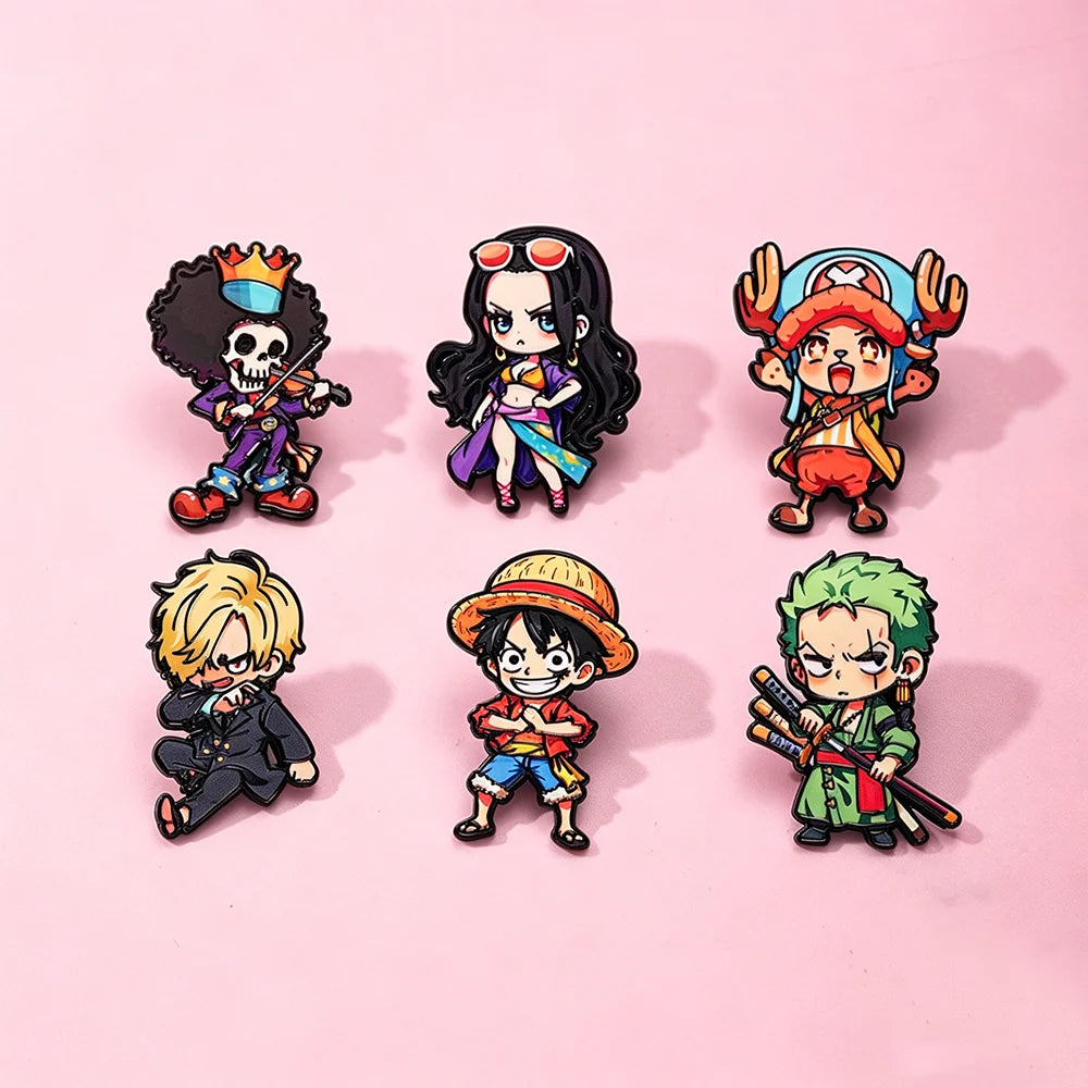 6Pcs Anime One Piece Enamel Pins Pirate Luffy Zoro Boa Hancock Brooch Badge Creative Character Lapel Pins For Bags Jackets Gift