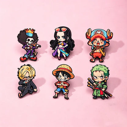6Pcs Anime One Piece Enamel Pins Pirate Luffy Zoro Boa Hancock Brooch Badge Creative Character Lapel Pins For Bags Jackets Gift