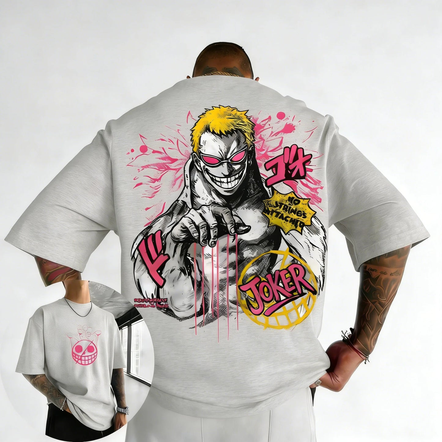ONE PICE Men's Summer Cotton T-shirt 2026 New Doflamingo Anime Printing Trend Versatile Large Loose Casual Y2K Parent Child Top