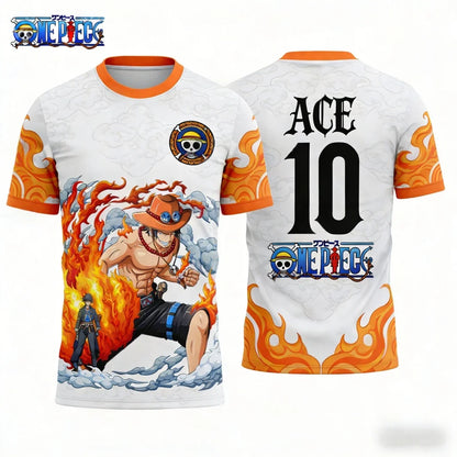 2026 Japanese Anime Fire Fist Ace From One Piece Graphic T-Shirt Football Jersey Sports Dry Quickly Men's T-Shirt Kid's Clothing